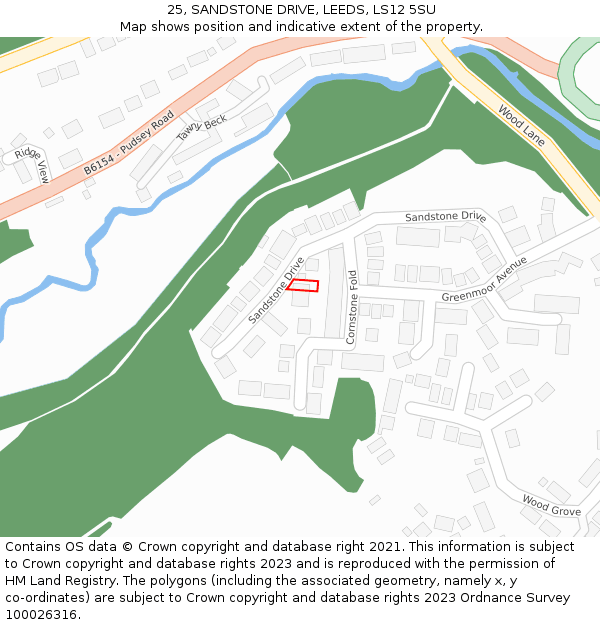 25, SANDSTONE DRIVE, LEEDS, LS12 5SU: Location map and indicative extent of plot