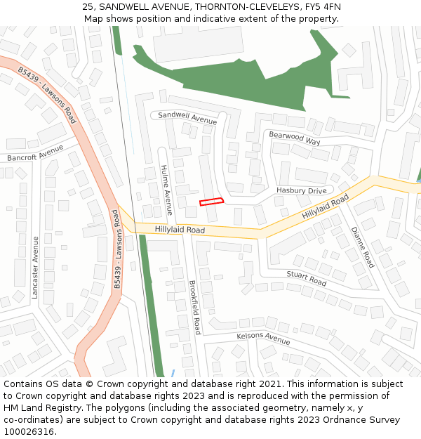 25, SANDWELL AVENUE, THORNTON-CLEVELEYS, FY5 4FN: Location map and indicative extent of plot