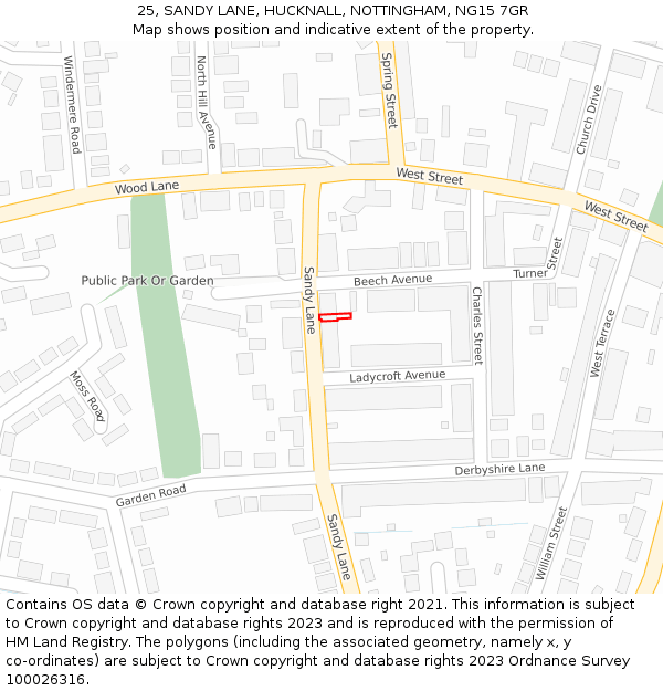 25, SANDY LANE, HUCKNALL, NOTTINGHAM, NG15 7GR: Location map and indicative extent of plot