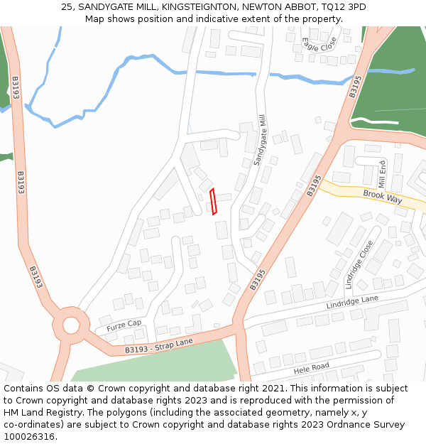 25, SANDYGATE MILL, KINGSTEIGNTON, NEWTON ABBOT, TQ12 3PD: Location map and indicative extent of plot