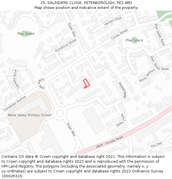 25, SAUNDERS CLOSE, PETERBOROUGH, PE2 9RD: Location map and indicative extent of plot