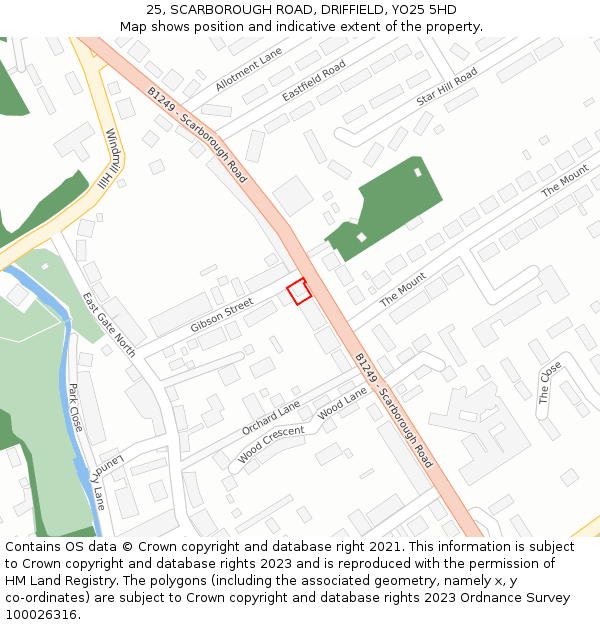 25, SCARBOROUGH ROAD, DRIFFIELD, YO25 5HD: Location map and indicative extent of plot