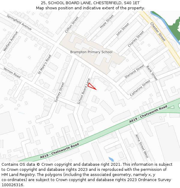 25, SCHOOL BOARD LANE, CHESTERFIELD, S40 1ET: Location map and indicative extent of plot