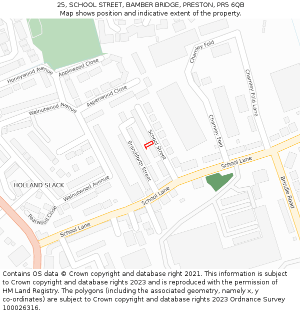 25, SCHOOL STREET, BAMBER BRIDGE, PRESTON, PR5 6QB: Location map and indicative extent of plot