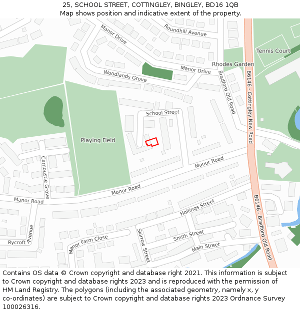 25, SCHOOL STREET, COTTINGLEY, BINGLEY, BD16 1QB: Location map and indicative extent of plot