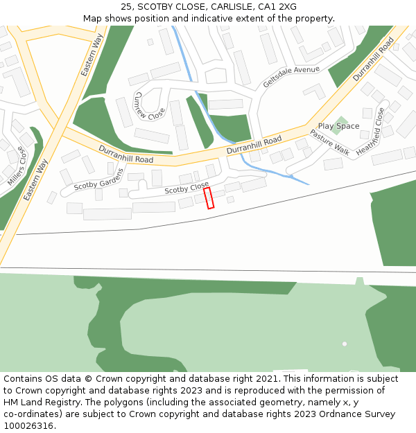 25, SCOTBY CLOSE, CARLISLE, CA1 2XG: Location map and indicative extent of plot