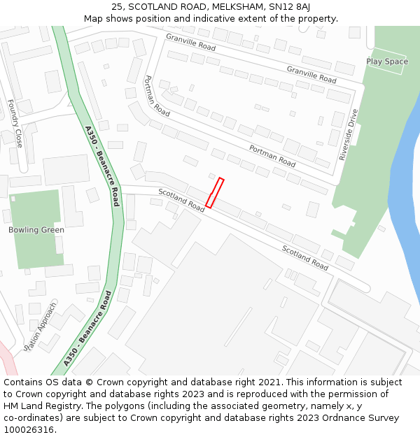 25, SCOTLAND ROAD, MELKSHAM, SN12 8AJ: Location map and indicative extent of plot