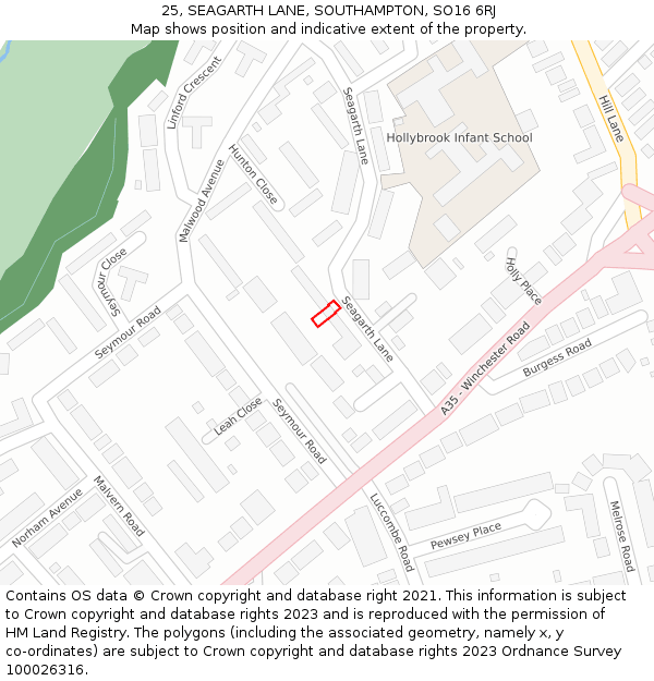 25, SEAGARTH LANE, SOUTHAMPTON, SO16 6RJ: Location map and indicative extent of plot