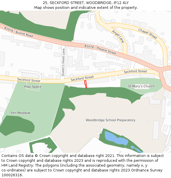 25, SECKFORD STREET, WOODBRIDGE, IP12 4LY: Location map and indicative extent of plot
