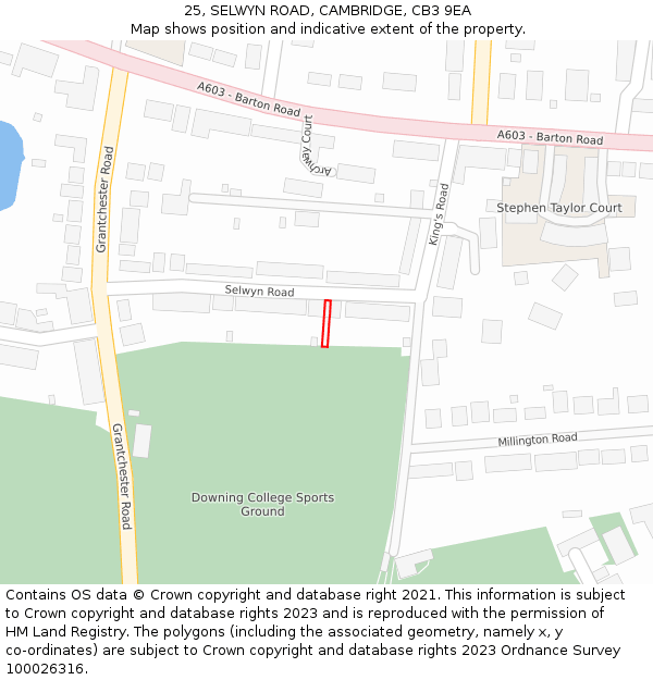 25, SELWYN ROAD, CAMBRIDGE, CB3 9EA: Location map and indicative extent of plot