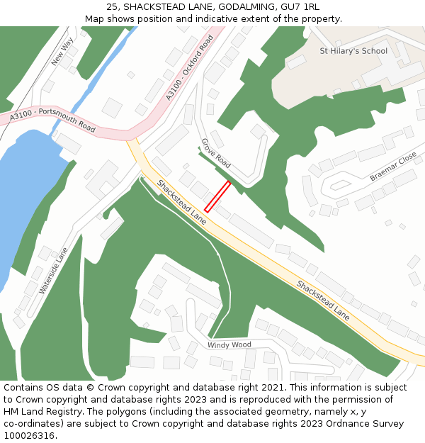 25, SHACKSTEAD LANE, GODALMING, GU7 1RL: Location map and indicative extent of plot
