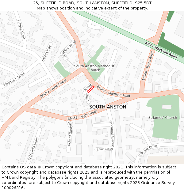 25, SHEFFIELD ROAD, SOUTH ANSTON, SHEFFIELD, S25 5DT: Location map and indicative extent of plot