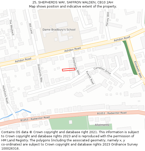 25, SHEPHERDS WAY, SAFFRON WALDEN, CB10 2AH: Location map and indicative extent of plot