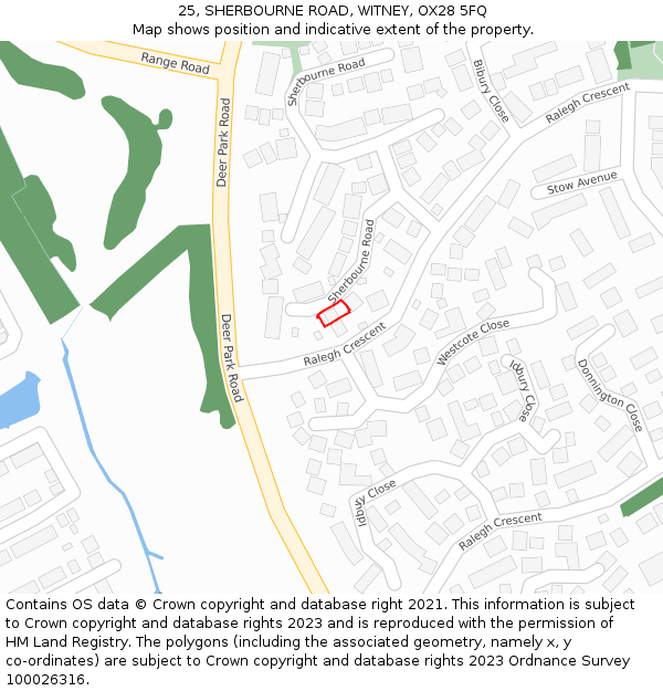 25, SHERBOURNE ROAD, WITNEY, OX28 5FQ: Location map and indicative extent of plot