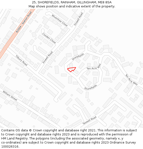 25, SHOREFIELDS, RAINHAM, GILLINGHAM, ME8 8SA: Location map and indicative extent of plot