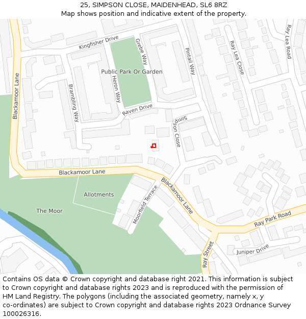 25, SIMPSON CLOSE, MAIDENHEAD, SL6 8RZ: Location map and indicative extent of plot
