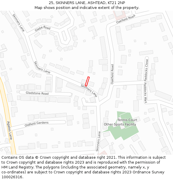 25, SKINNERS LANE, ASHTEAD, KT21 2NP: Location map and indicative extent of plot
