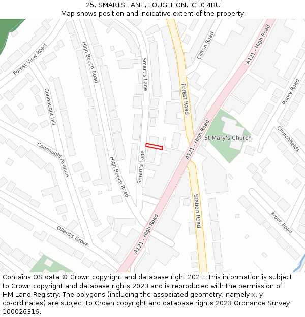 25, SMARTS LANE, LOUGHTON, IG10 4BU: Location map and indicative extent of plot