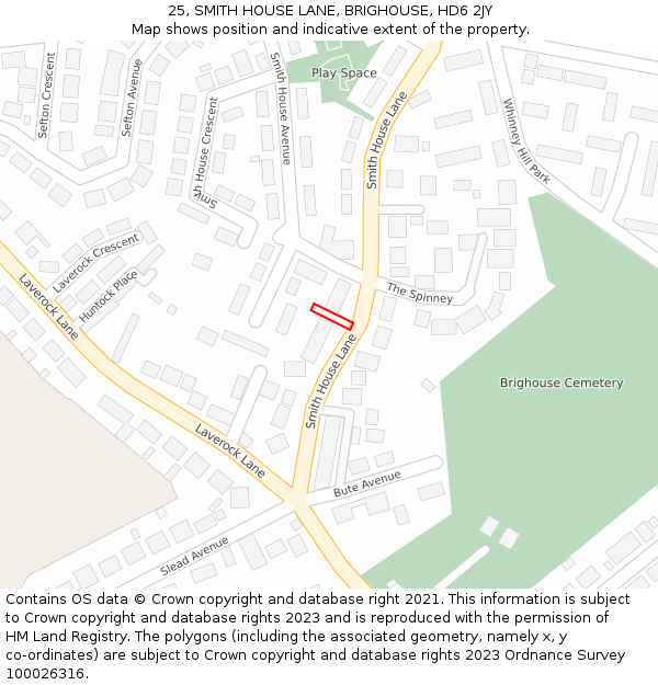25, SMITH HOUSE LANE, BRIGHOUSE, HD6 2JY: Location map and indicative extent of plot