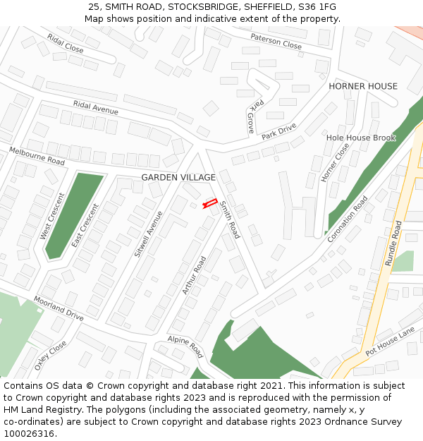 25, SMITH ROAD, STOCKSBRIDGE, SHEFFIELD, S36 1FG: Location map and indicative extent of plot