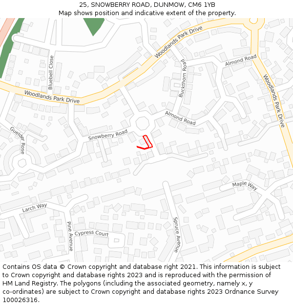 25, SNOWBERRY ROAD, DUNMOW, CM6 1YB: Location map and indicative extent of plot