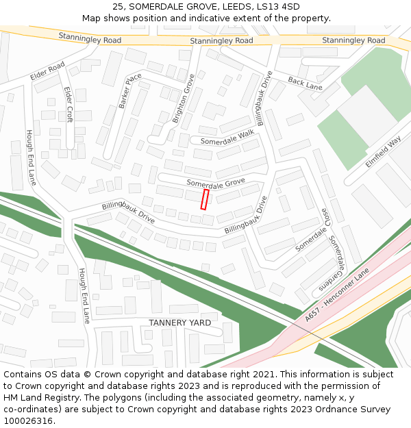 25, SOMERDALE GROVE, LEEDS, LS13 4SD: Location map and indicative extent of plot