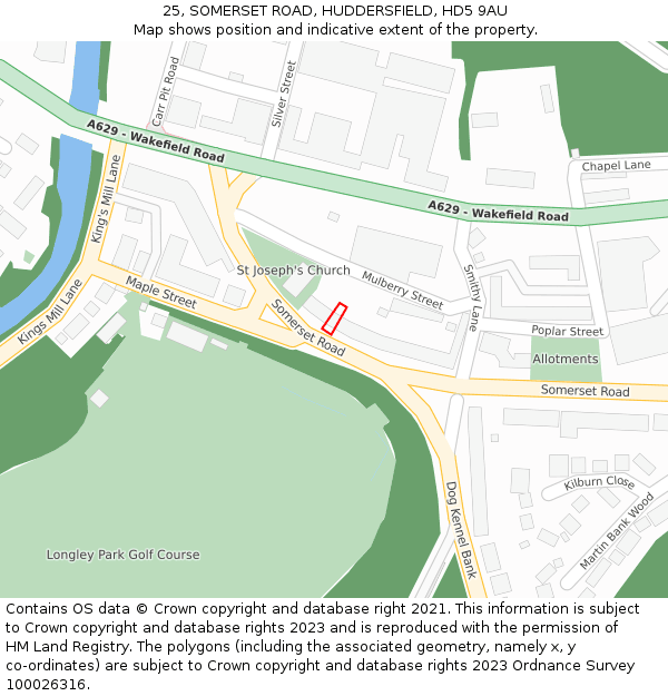 25, SOMERSET ROAD, HUDDERSFIELD, HD5 9AU: Location map and indicative extent of plot