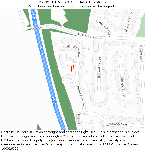 25, SOUTH DOWNS RISE, HAVANT, PO9 3EX: Location map and indicative extent of plot