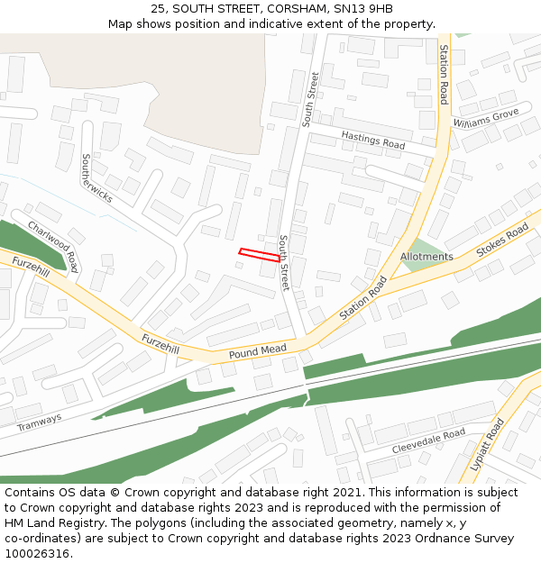 25, SOUTH STREET, CORSHAM, SN13 9HB: Location map and indicative extent of plot