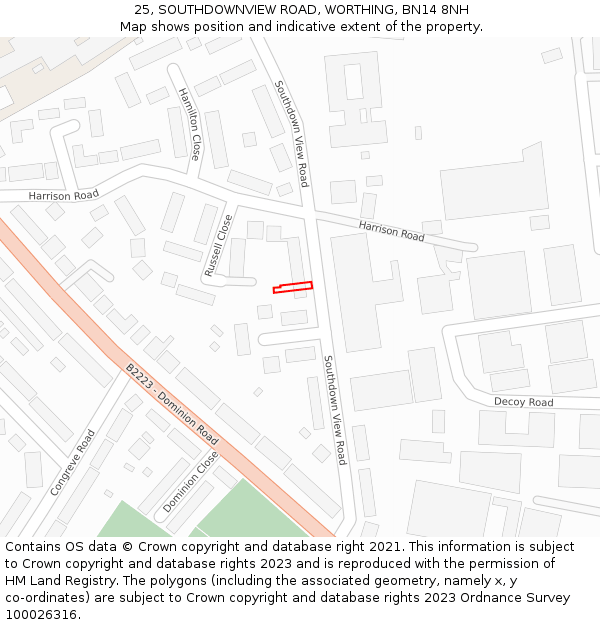25, SOUTHDOWNVIEW ROAD, WORTHING, BN14 8NH: Location map and indicative extent of plot