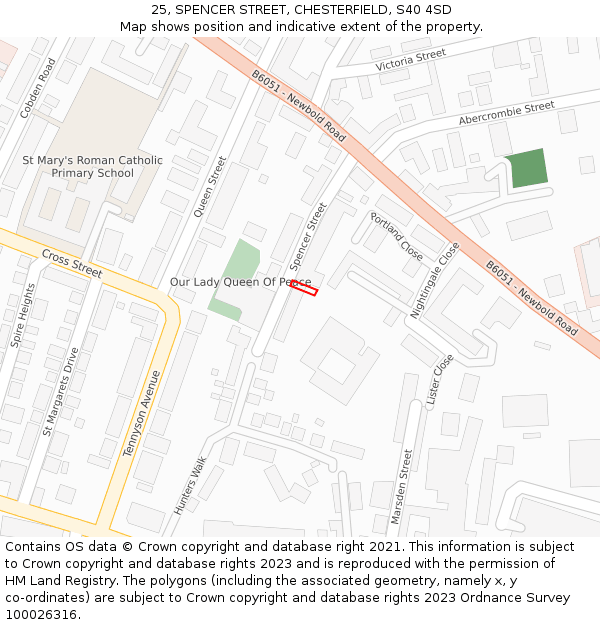 25, SPENCER STREET, CHESTERFIELD, S40 4SD: Location map and indicative extent of plot