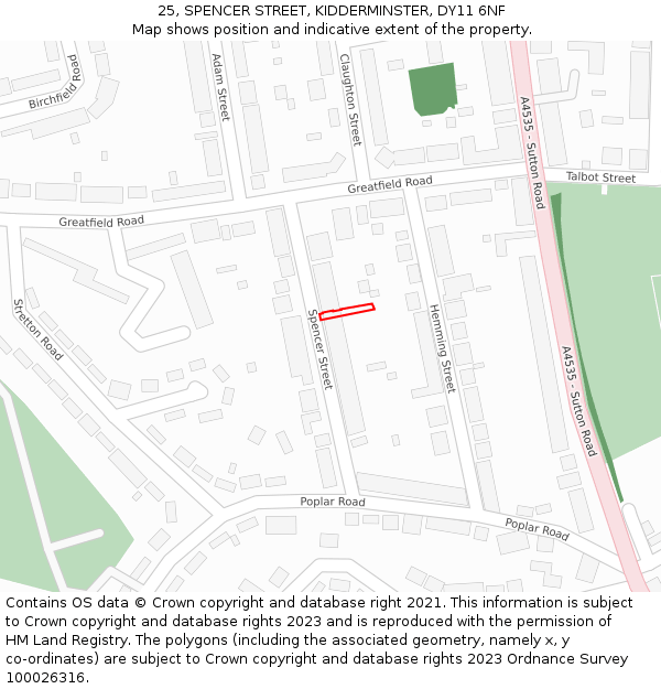 25, SPENCER STREET, KIDDERMINSTER, DY11 6NF: Location map and indicative extent of plot