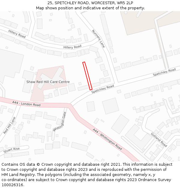 25, SPETCHLEY ROAD, WORCESTER, WR5 2LP: Location map and indicative extent of plot