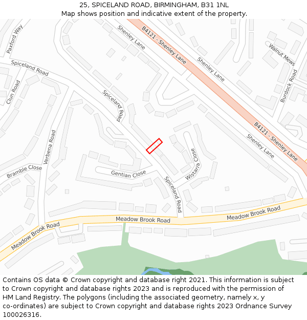 25, SPICELAND ROAD, BIRMINGHAM, B31 1NL: Location map and indicative extent of plot
