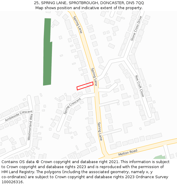 25, SPRING LANE, SPROTBROUGH, DONCASTER, DN5 7QQ: Location map and indicative extent of plot