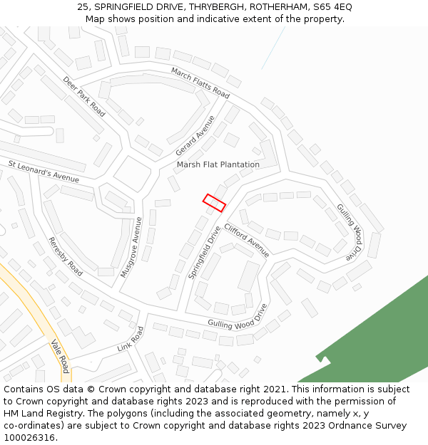 25, SPRINGFIELD DRIVE, THRYBERGH, ROTHERHAM, S65 4EQ: Location map and indicative extent of plot