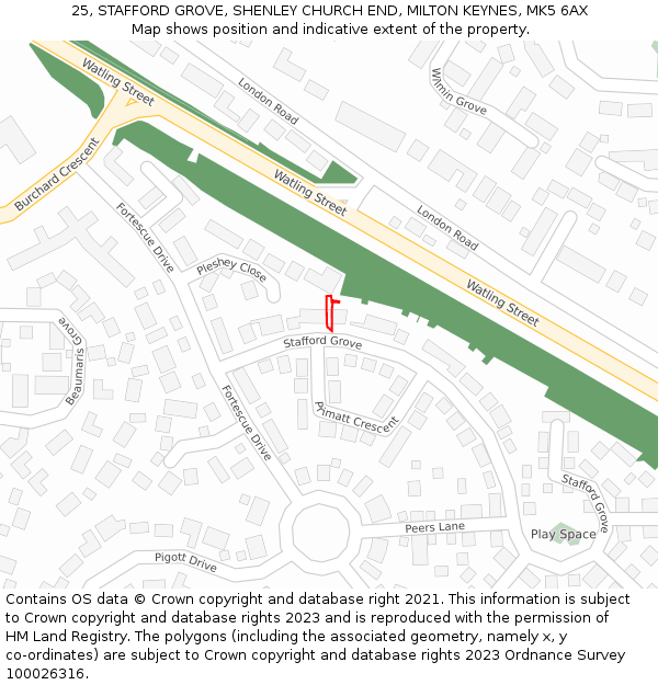 25, STAFFORD GROVE, SHENLEY CHURCH END, MILTON KEYNES, MK5 6AX: Location map and indicative extent of plot