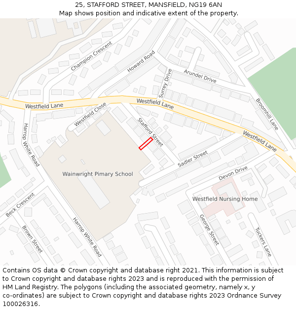 25, STAFFORD STREET, MANSFIELD, NG19 6AN: Location map and indicative extent of plot