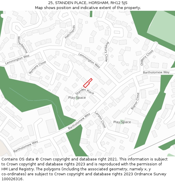 25, STANDEN PLACE, HORSHAM, RH12 5JS: Location map and indicative extent of plot
