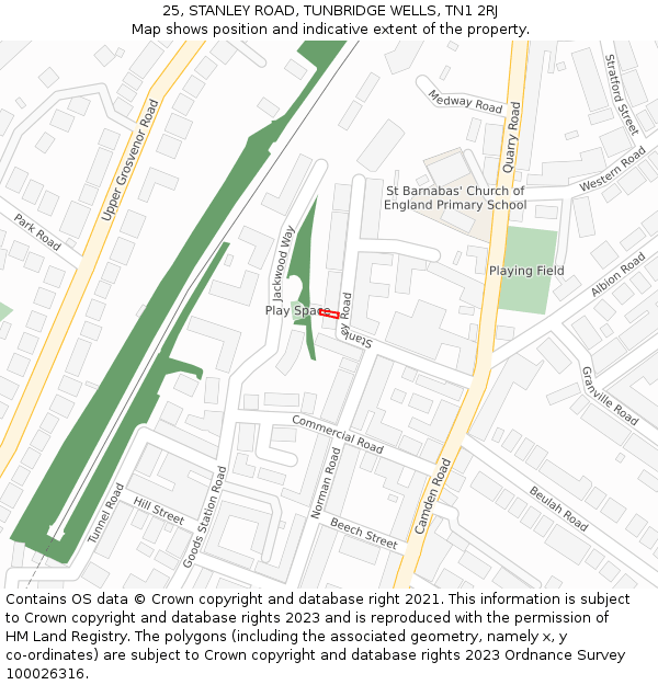 25, STANLEY ROAD, TUNBRIDGE WELLS, TN1 2RJ: Location map and indicative extent of plot