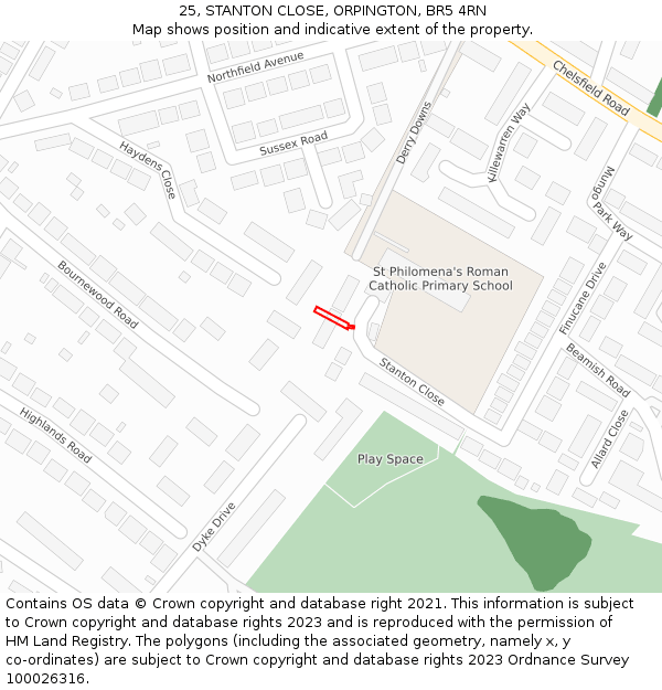 25, STANTON CLOSE, ORPINGTON, BR5 4RN: Location map and indicative extent of plot