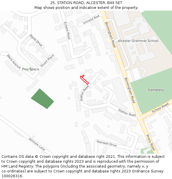 25, STATION ROAD, ALCESTER, B49 5ET: Location map and indicative extent of plot