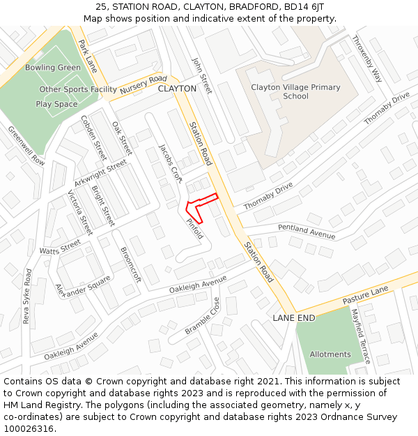 25, STATION ROAD, CLAYTON, BRADFORD, BD14 6JT: Location map and indicative extent of plot