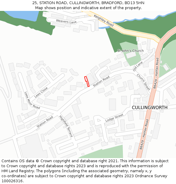 25, STATION ROAD, CULLINGWORTH, BRADFORD, BD13 5HN: Location map and indicative extent of plot