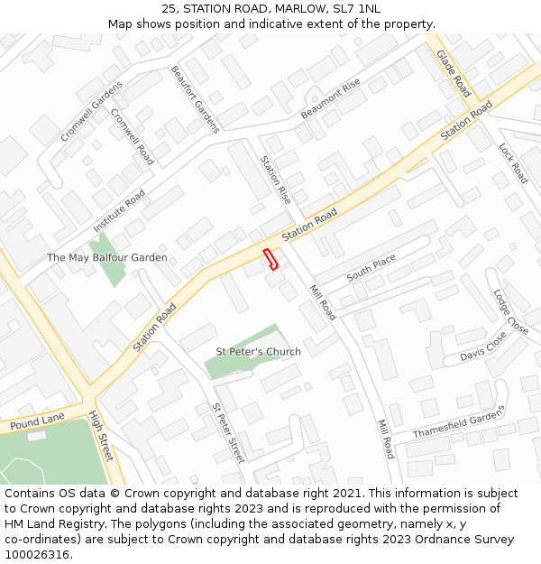 25, STATION ROAD, MARLOW, SL7 1NL: Location map and indicative extent of plot