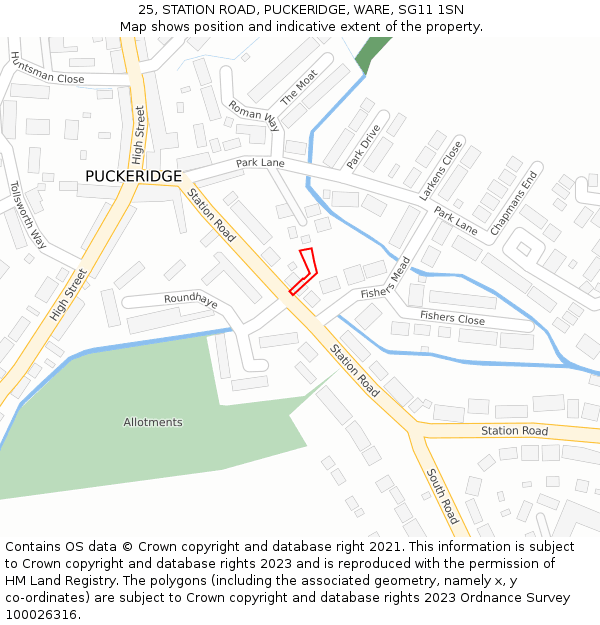 25, STATION ROAD, PUCKERIDGE, WARE, SG11 1SN: Location map and indicative extent of plot