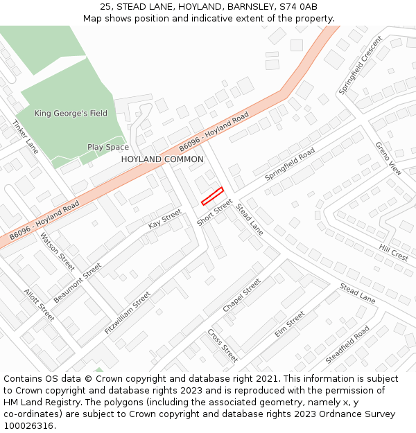 25, STEAD LANE, HOYLAND, BARNSLEY, S74 0AB: Location map and indicative extent of plot