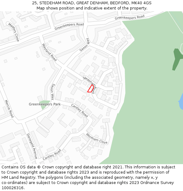 25, STEDEHAM ROAD, GREAT DENHAM, BEDFORD, MK40 4GS: Location map and indicative extent of plot