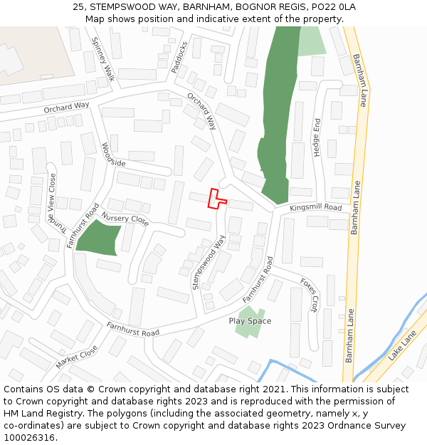 25, STEMPSWOOD WAY, BARNHAM, BOGNOR REGIS, PO22 0LA: Location map and indicative extent of plot