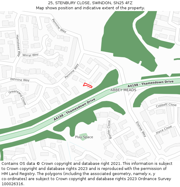 25, STENBURY CLOSE, SWINDON, SN25 4FZ: Location map and indicative extent of plot